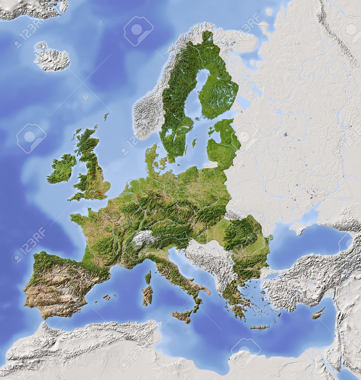 10768859-European-Union-Shaded-relief-map-with-major-urban-areas-Territory--Stock-Photo