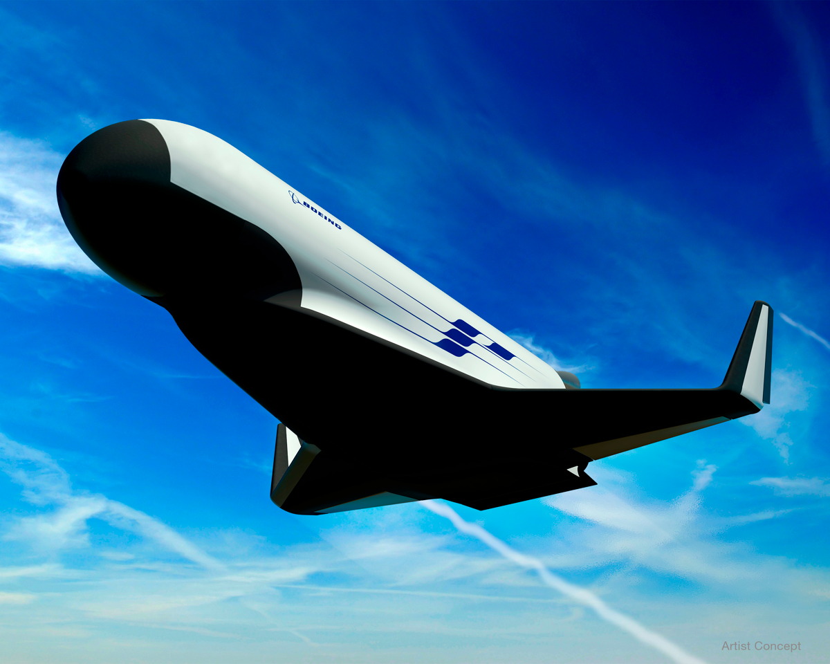 "XS-1" Experimental Spaceplane_artist concept by Chuck Schroeder_RMS#267688_7/2014_Boeing plans to design an autonomous reusable launch vehicle, shown here in an artist’s concept, to lower satellite launch costs under a new contract for the Defense Advanced Research Projects Agency XS-1 Experimental Spaceplane program. The spaceplane booster would be designed to carry and deploy an upper stage to launch small satellites and payloads into low-Earth orbit and then return to Earth, where it could be quickly prepared for its next flight by applying operation and maintenance principles similar to those of modern aircraft. DARPA plans to hold a competition in 2015 for a follow-on production order to build the vehicle and conduct demonstration flights. Credit: Boeing Type: Artist’s Concept