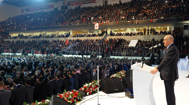 Milliyetci Hareket Partisi(MHP) 11.Kurultayi Ankara Arena da yapildi.Genel Baskan Devlet Bahceli kounusmasi sonrasinda ors dovdu.21 Mart 2015 / Ali Unal
