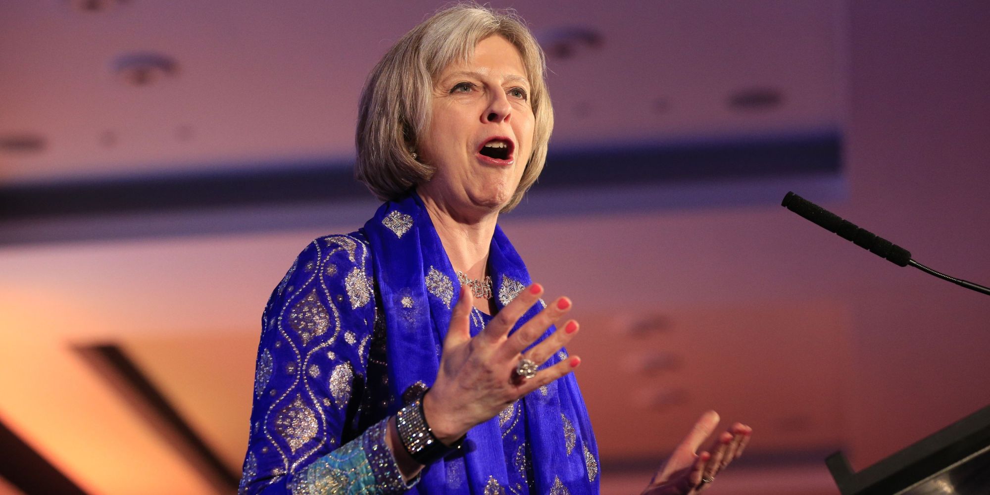 Theresa May attending the Asian Business AwardsÕ annual Asian Rich List 101 gala ceremony at Westminster Park Plaza, London.