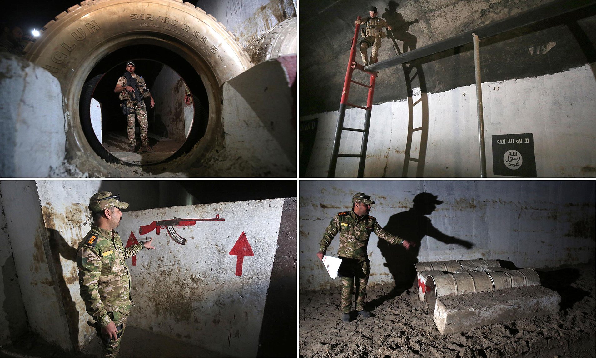 TOPSHOT - A member of the Iraqi forces inspects a tunnel that was reportedly used as a training centre by the jihadists of the Islamic State (IS) group, on March 1, 2017, in the village of Albu Sayf, on the southern outskirts of Mosul.nIraqi forces launched a major push on February 19 to recapture the west of Mosul from the Islamic State jihadist group, retaking the airport and then advancing north. / AFP / AHMAD AL-RUBAYE (Photo credit should read AHMAD AL-RUBAYE/AFP/Getty Images)